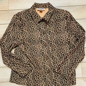 Briggs New York Womens Brown Black Leopard Over Shirt Button Down Blouse~MEDIUM